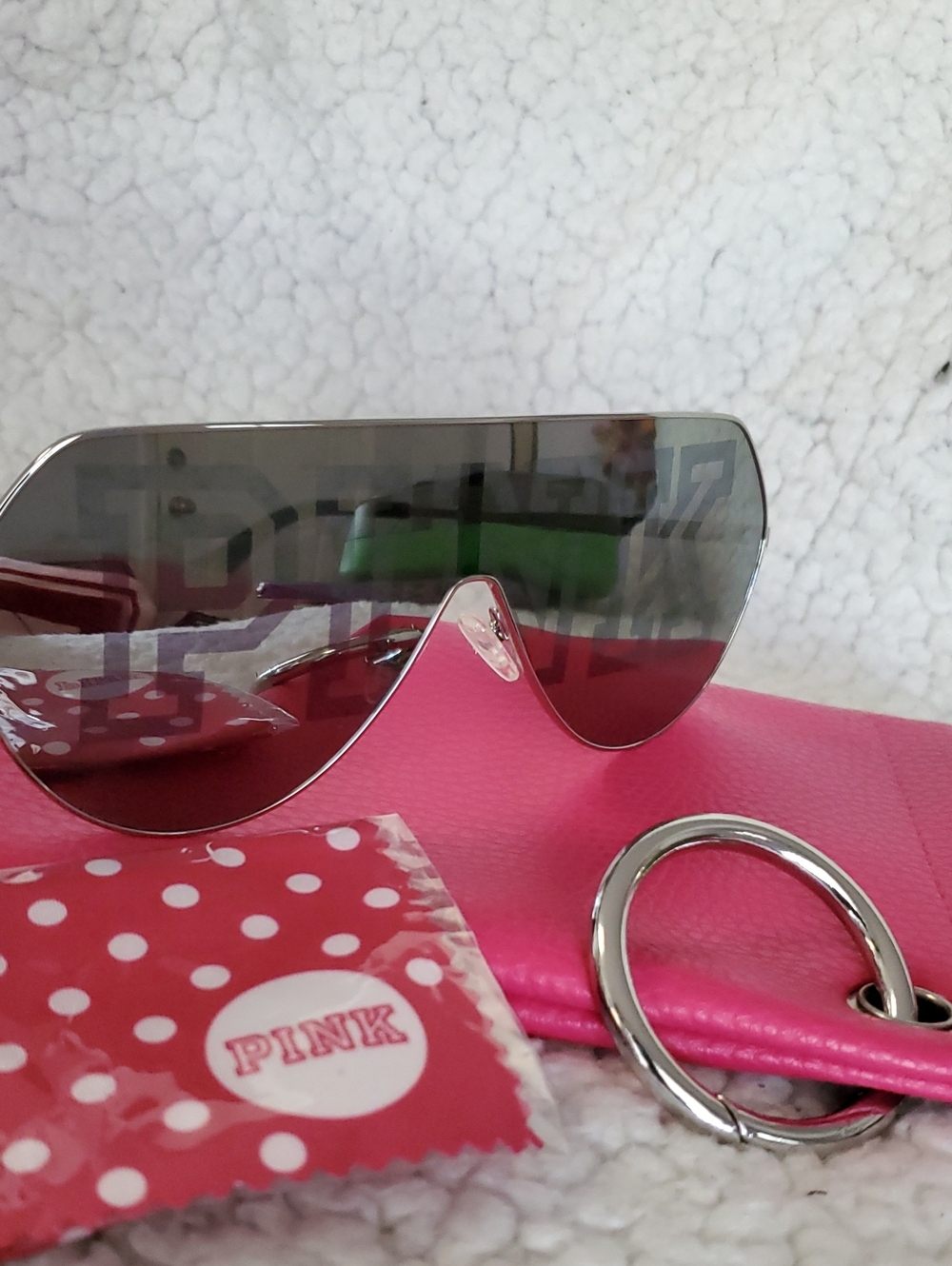 PINK Victoria's Secret Silver Shield Sunglasses with Pink Accessories